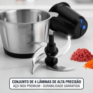 Moedor De Carne Elétrico Processador De Alimentos Inox 2L 220V Triturador Multifunção Pica — foto 12