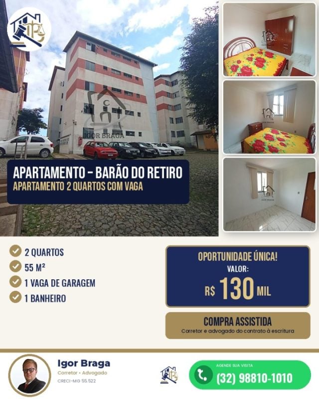 Apartamento 2 Quartos para Venda em Juiz de Fora, Barão do Retiro, 2 dormitórios, 1 banhei