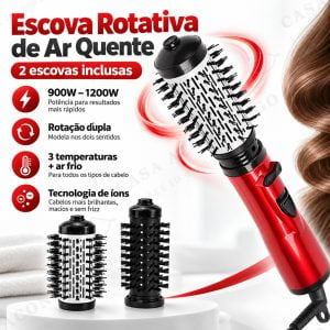 Secador de Cabelo e Escova Modeladora 2 em 1 110V 1200W Ar Frio Morno Quente Íons Negativo — foto 4