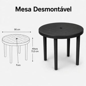 Mesa Redonda de Plástico Desmontável preta — foto 3