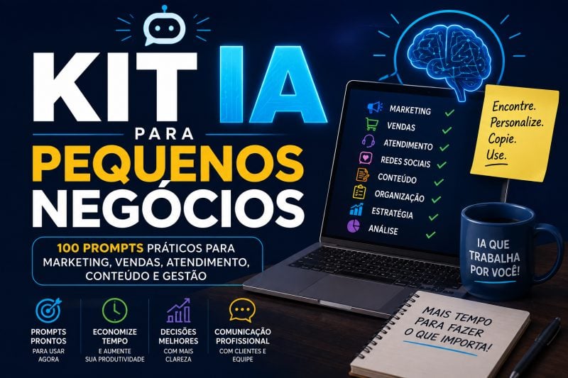 Kit IA para Pequenos Negócios 100 Prompts Prontos para Marketing, Vendas, Redes Sociais,