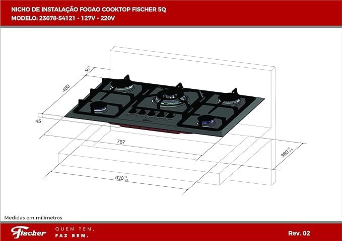 Fischer Cooktop Gás 5 Bocas Tc Infinity Mesa Inox Bivolt 23678-54121