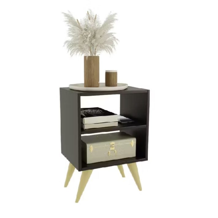 Mesa de Cabeceira Retrô Compacta com Nicho para Quarto Sala Casal ou Solteiro