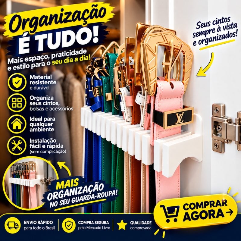 Suporte De Cintos De Parede Ou De Guarda Roupa Organizador