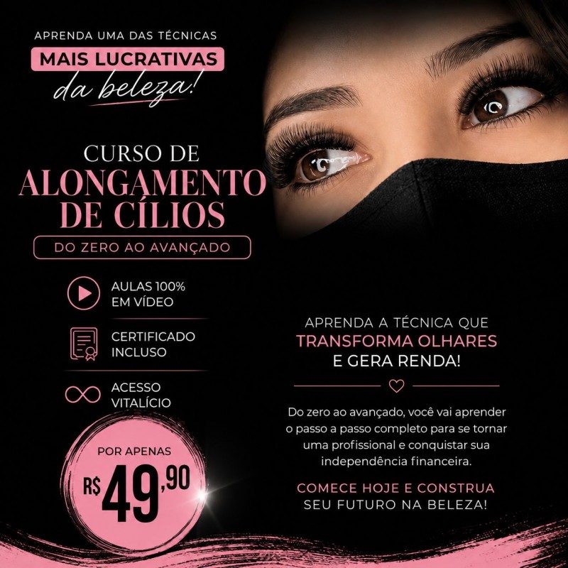 Promoção Curso de alongamento de Cílios Online