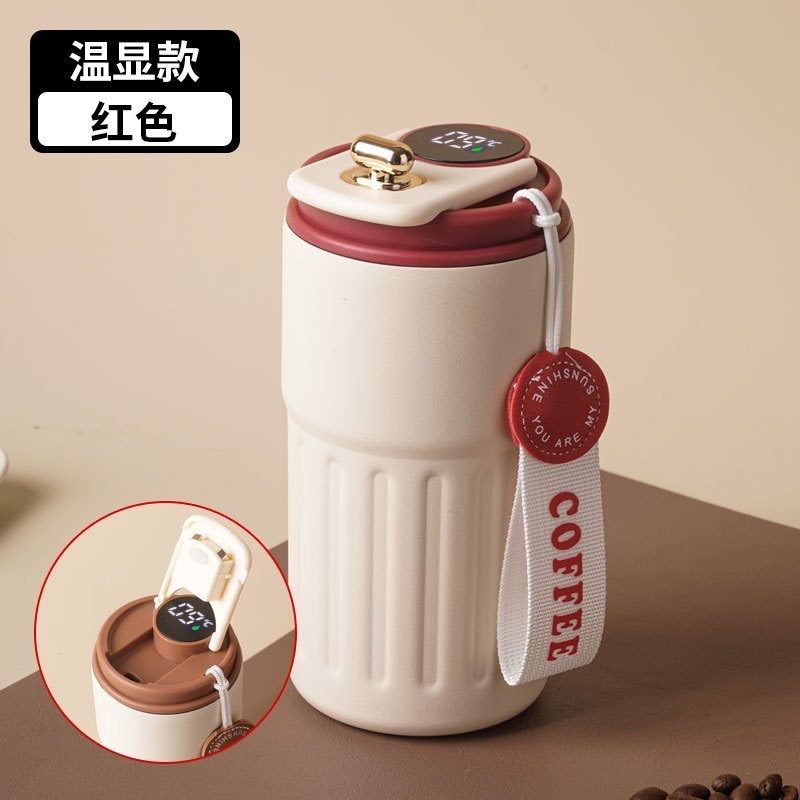 Copo Térmico de Cafe 450 ml Inox com Display Digital Tampa Trava Mantém Bebidas Quentes