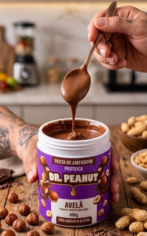 Pasta de Amendoim Proteica Dr. Peanut Avelã 600g Sem Açúcar Glúten