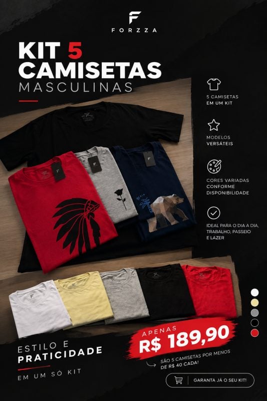 Kit 5 Camisetas Masculinas Básicas Conforto e Estilo