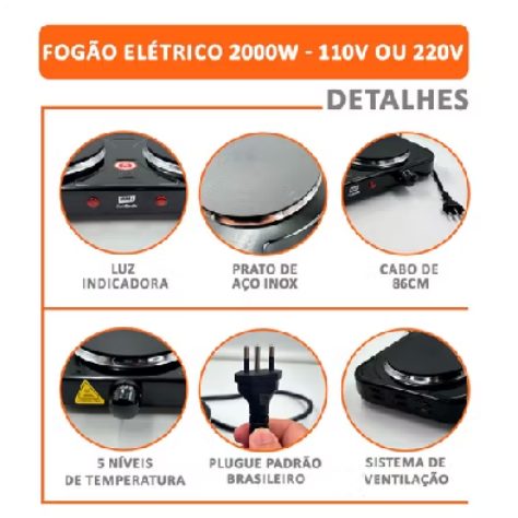 Fogão elétrico# portátil 2 bocas ou 1 boca #