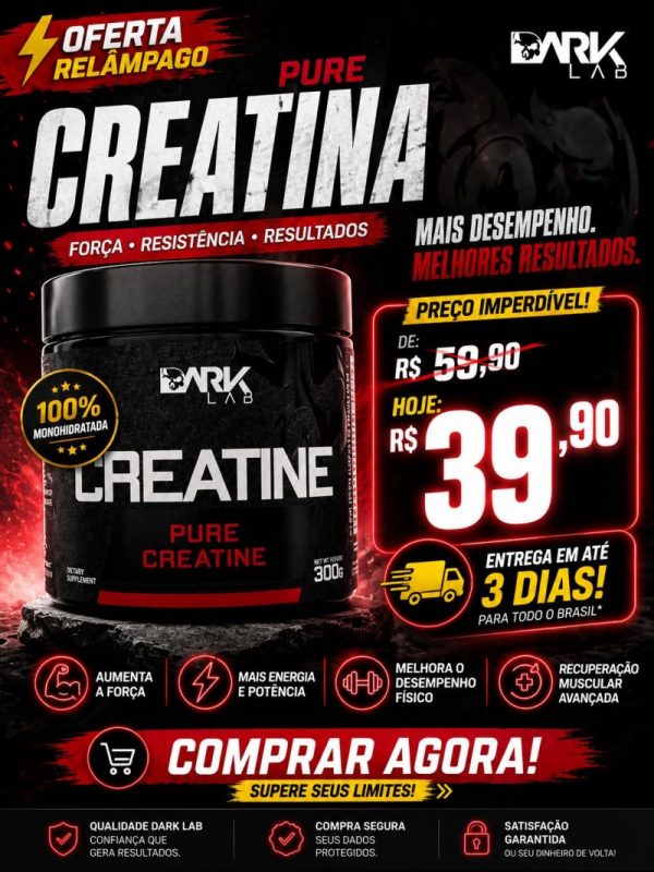 Creatina Monohidratada Pura 300g Dark Lab - 100% Pura