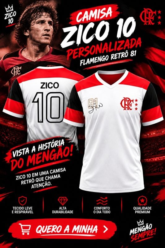 Camisa Flamengo Masculina Zico 81 Oficial Licenciada