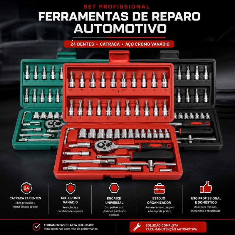 40 Peças / 46 Peças Jogo De Chave Catraca Caixa De Ferramentas Completa Reversível Soquete