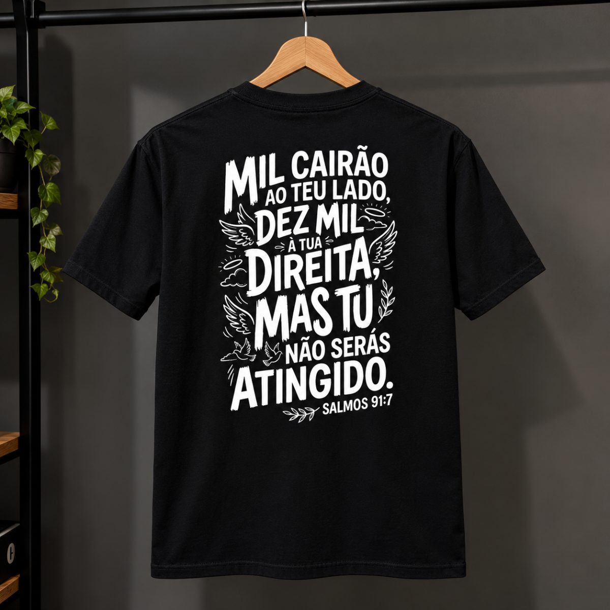 Camiseta Cristã Salmos 91 Algodão Streetwear Gospel Unissex Preto M — foto 2