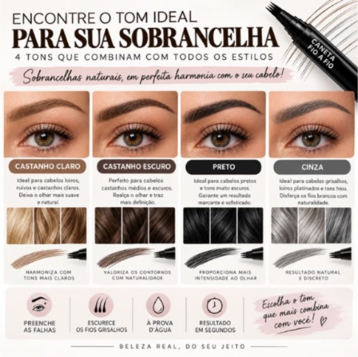 Caneta de Sobrancelha Fio a Fio 4 Pontas Microblading À Prova D'Água