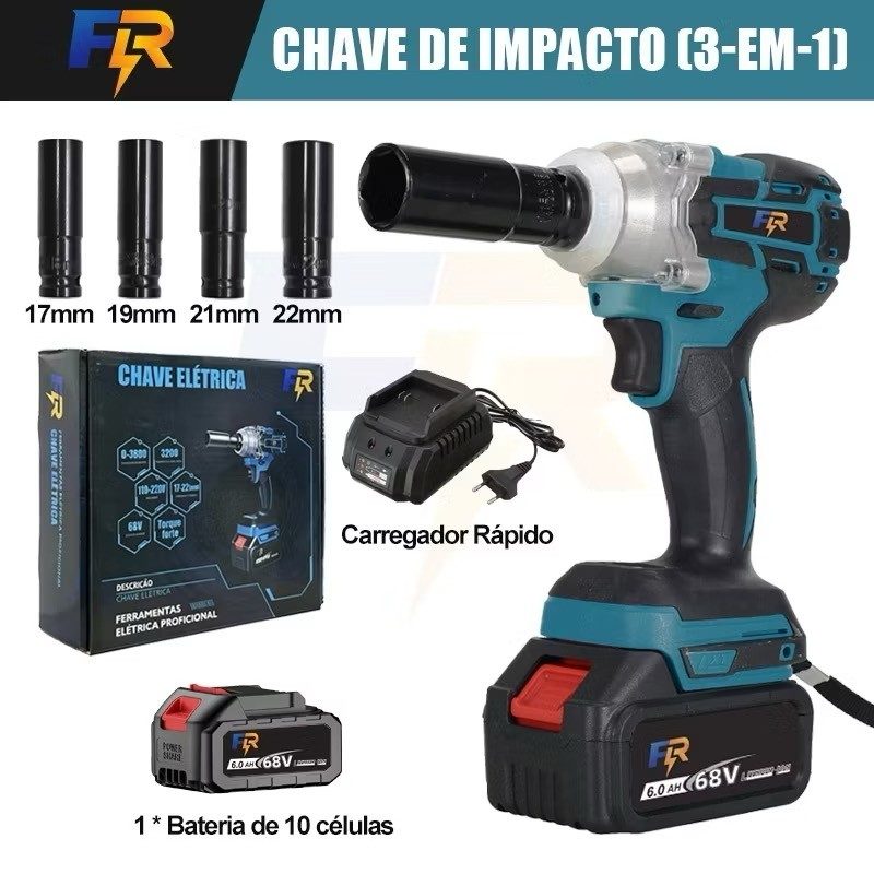 Chave de Impacto Elétrica Sem Fio 3 em 1 Com 68V Bateria Motor Brushless Kit Completo Acessórios — foto 2