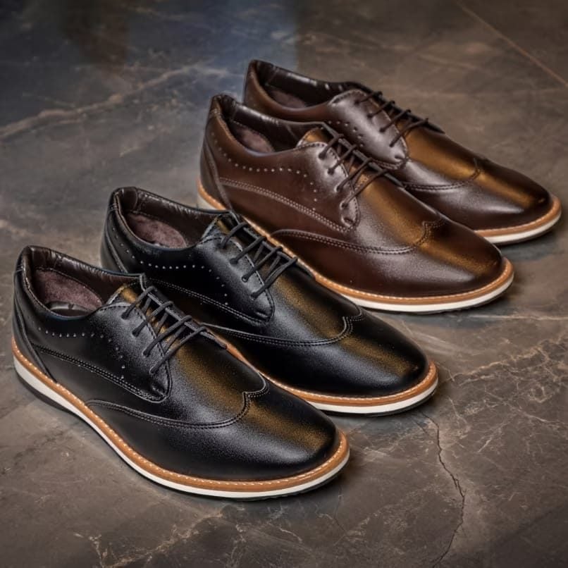 Kit Pares Sapato Derby Casual Vesales Masculino Elegante Marrom Preto Cadarço — foto 2