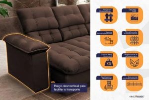 Sofá Retrátil Reclinável Atenas 2,30m Suede Velut Marrom — foto 5