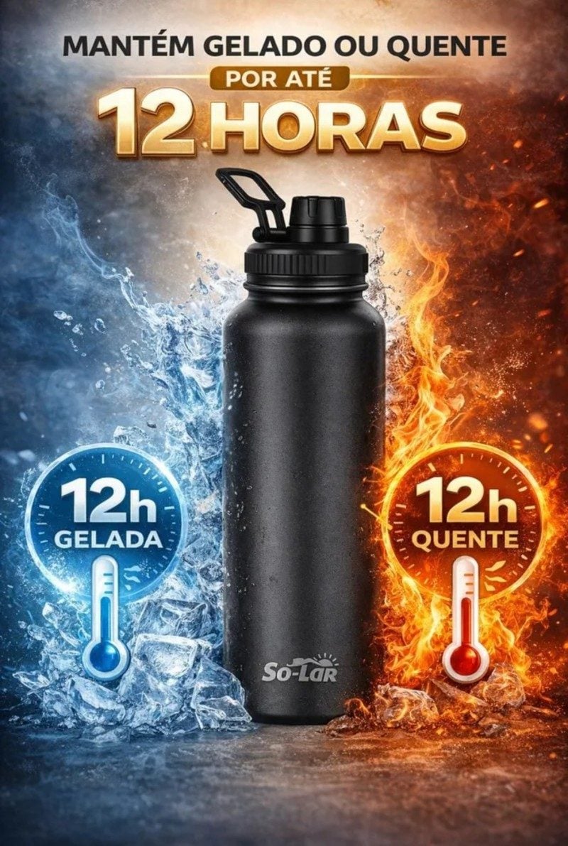1000ml garrafa térmica isolada a vácuo para água gelada, esporte e café preto sóLar. — foto 2