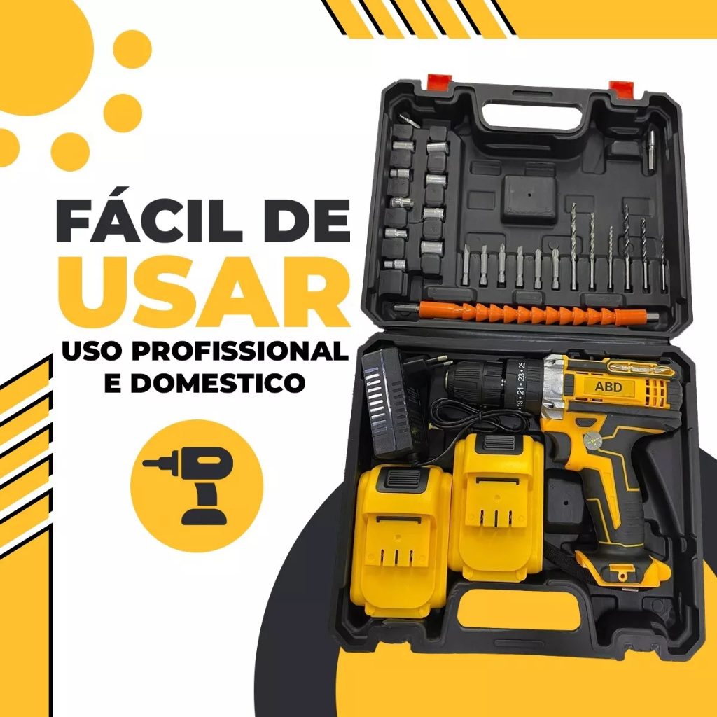 Parafusadeira Furadeira C/ 2 Baterias Maleta Kit Completo Led Eixo Flexível Vários Níveis — foto 2