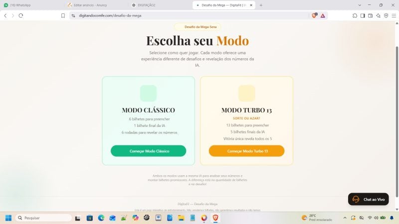 DESAFIO DA MEGA SENA: Crie bilhetes para a Mega-Sena nos modos Clássico e Turbo13.