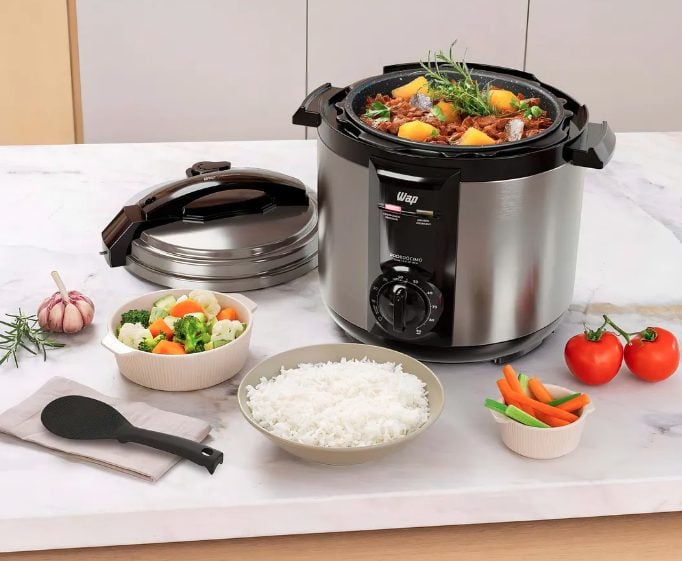 Entrega p/ todo Brasil - Panela de Pressão Elétrica - WAP 5 Llitros - Antiaderente Inox e Preta — foto 2