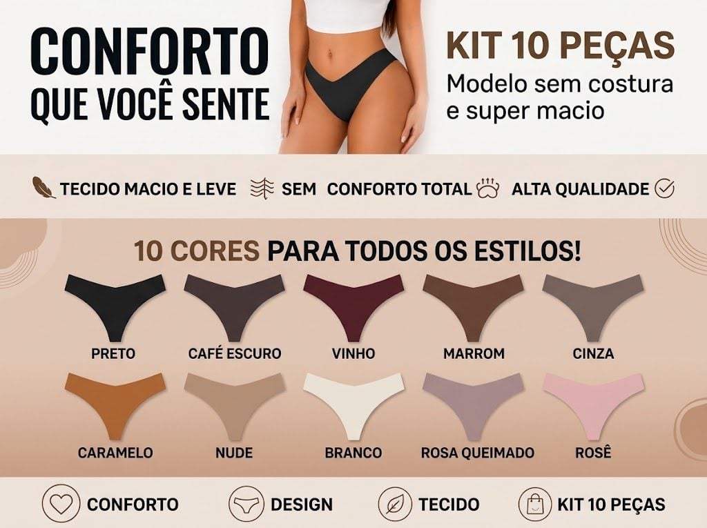 Kit 10 Calcinhas Fio Dental Premium Sem Costura Microfibra — foto 2