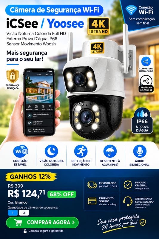 Câmera De Segurança Wi-fi 4k
