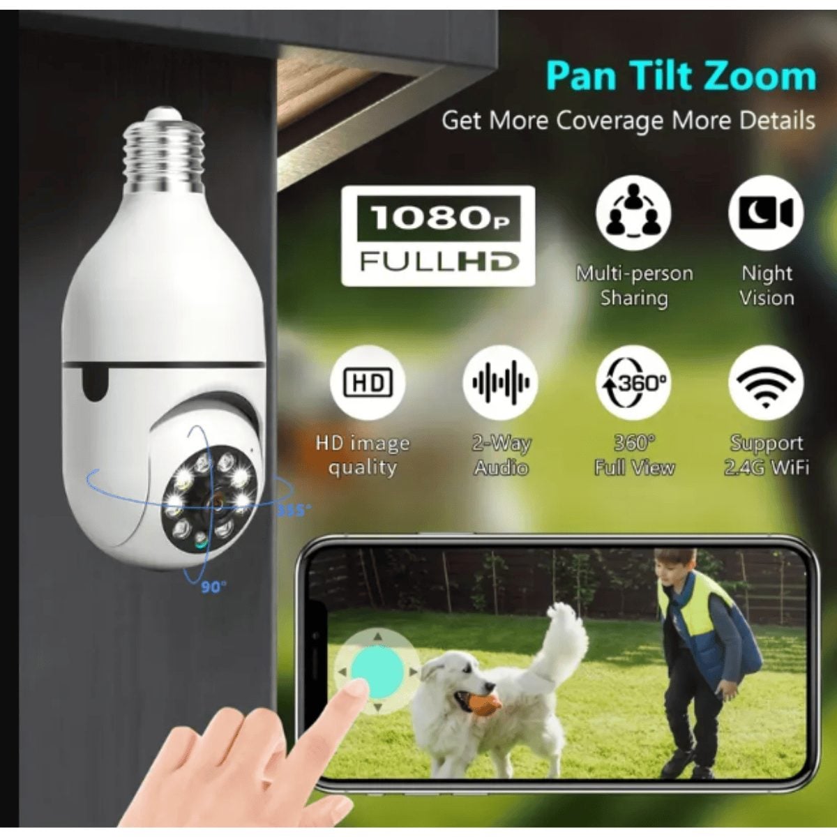 3 UNIDADES - Câmeras Lâmpadas de Segurança Vigilância IP Wi-Fi 360° Visão Noturna FullHD — foto 2