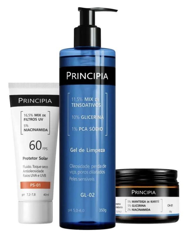 Kit Principia para Rotina de Skincare Pele Sensível com Protetor Solar FPS 60