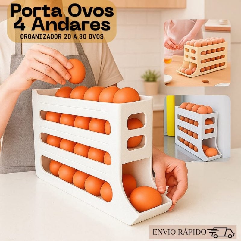 Porta Ovos Rolante 4 Andares Organizador para Geladeira