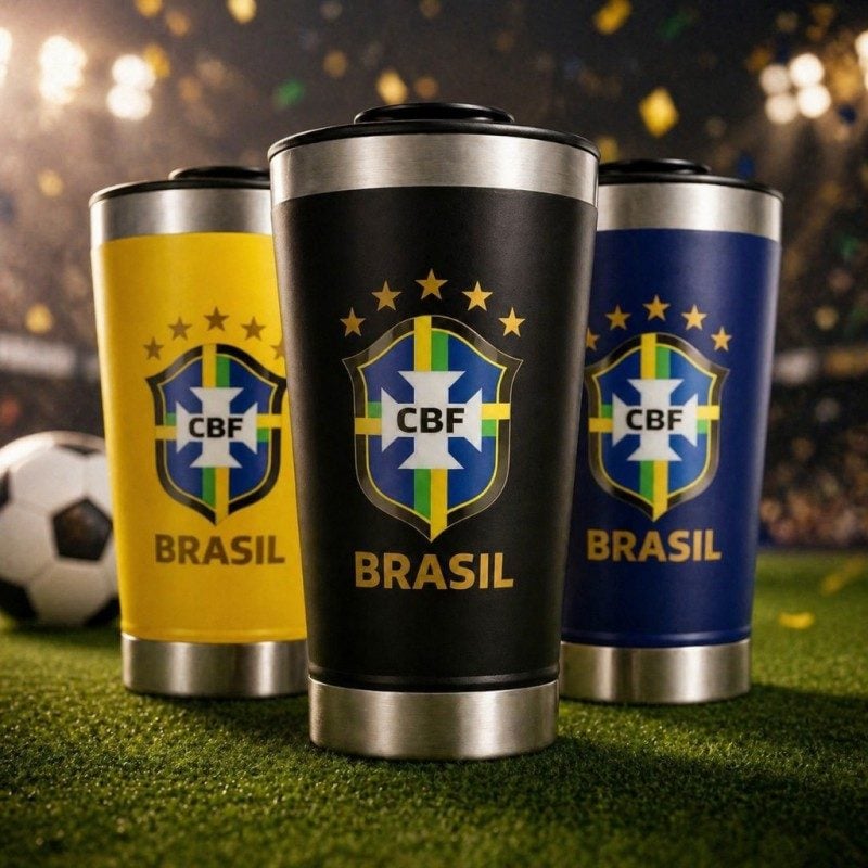 Copo Térmico Seleção Brasileira CBF Oficial 4,5h Gelado Inox 3 Cores — foto 2