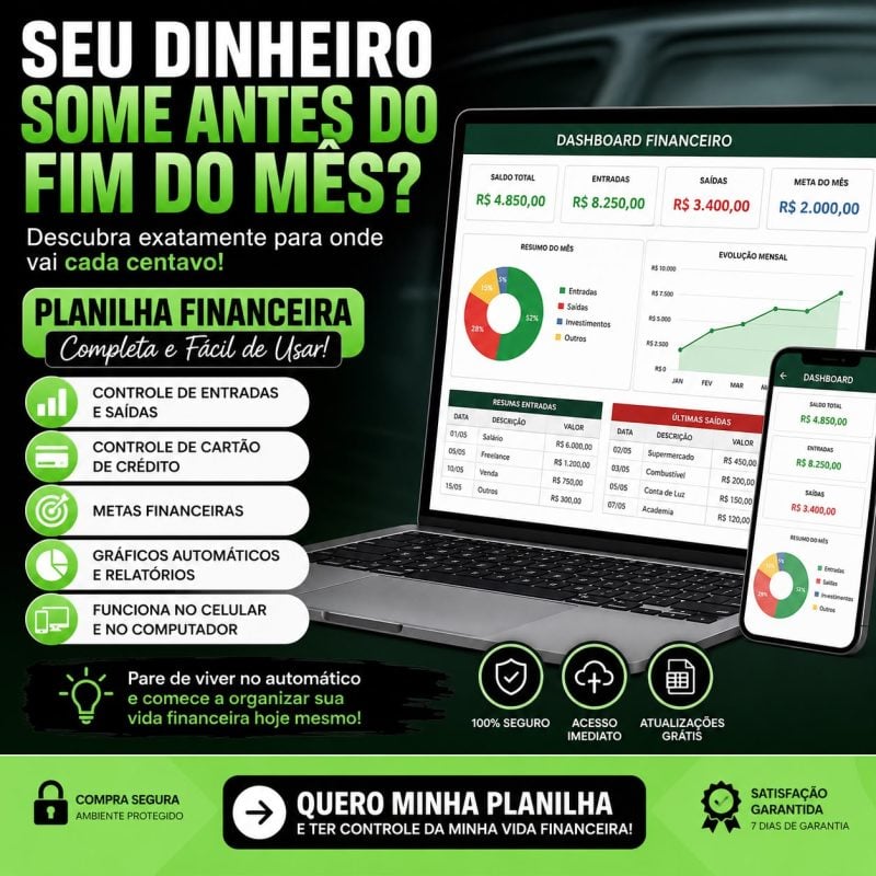 Planilha Controle Financeiro Organize suas finanças e comece a investir em 30 dias com um
