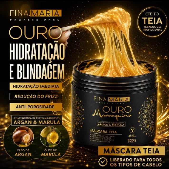 Máscara Capilar Fina Maria Ouro 500g Hidratação Intensa, Anti-Frizz