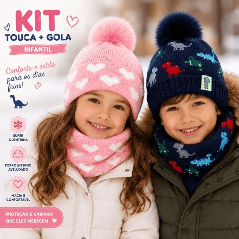 Kit Touca Infantil Com Gola Forrada Inverno