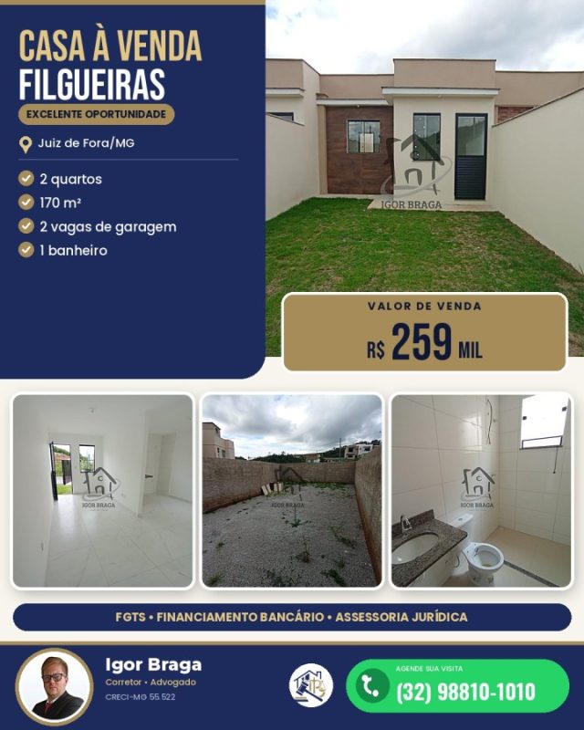Casa para Venda em Juiz de Fora, Filgueiras, 2 dormitórios, 1 banheiro, 2 vagas