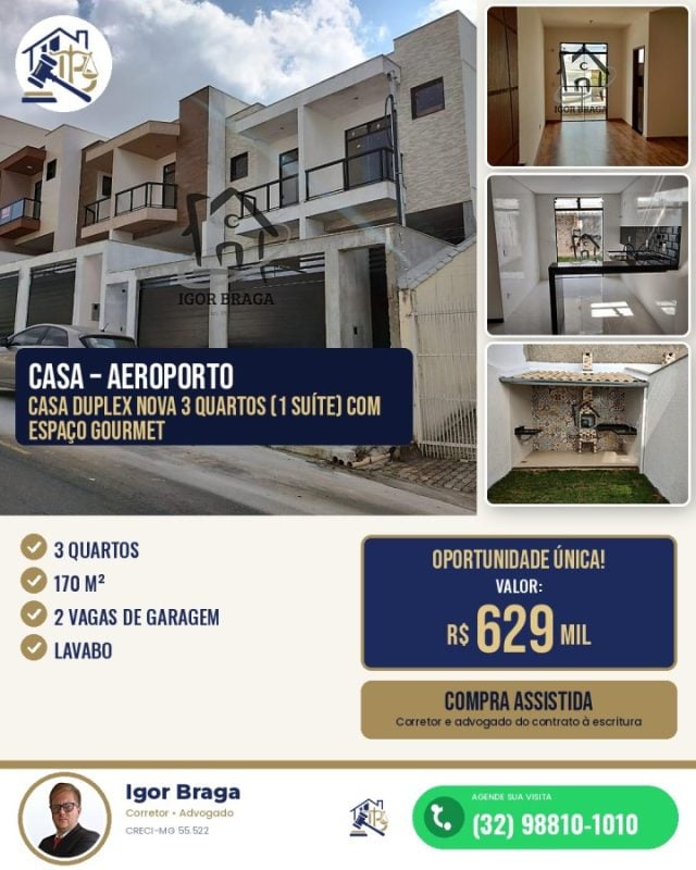 Casa para Venda em Juiz de Fora, Aeroporto, 3 dormitórios, 1 suíte, 4 banheiros, 2 vagas