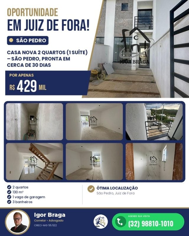 Casa para Venda em Juiz de Fora, São Pedro, 2 dormitórios, 1 banheiro, 1 vaga