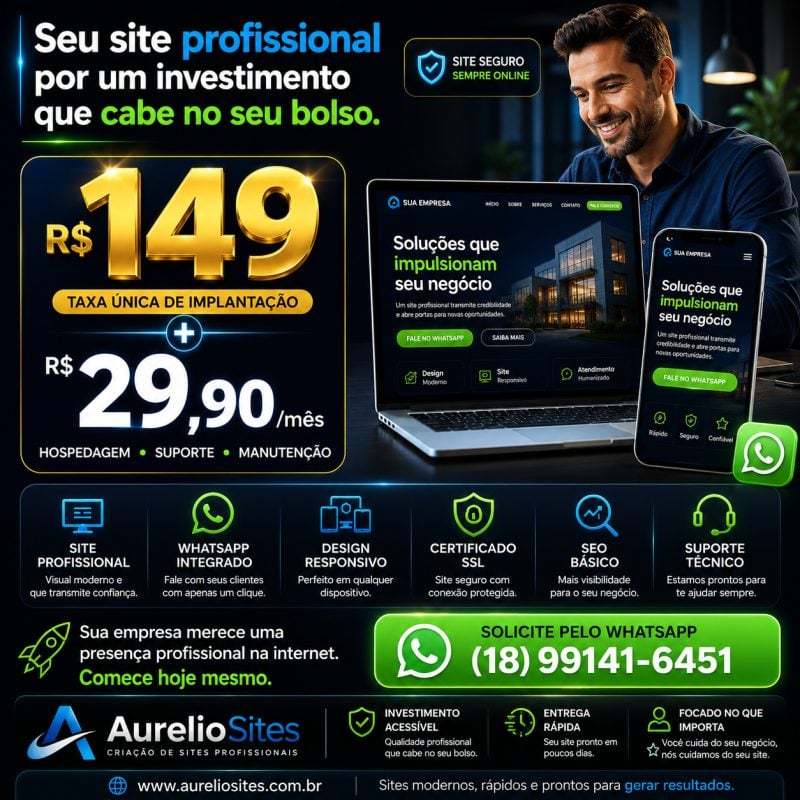 Criação de site profissional para empresas e profissionais autônomos.