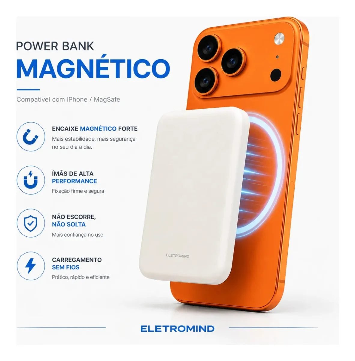 Power Bank Magnético 5000mAh Sem Fio Compatível com MagSafe para iPhone — foto 2