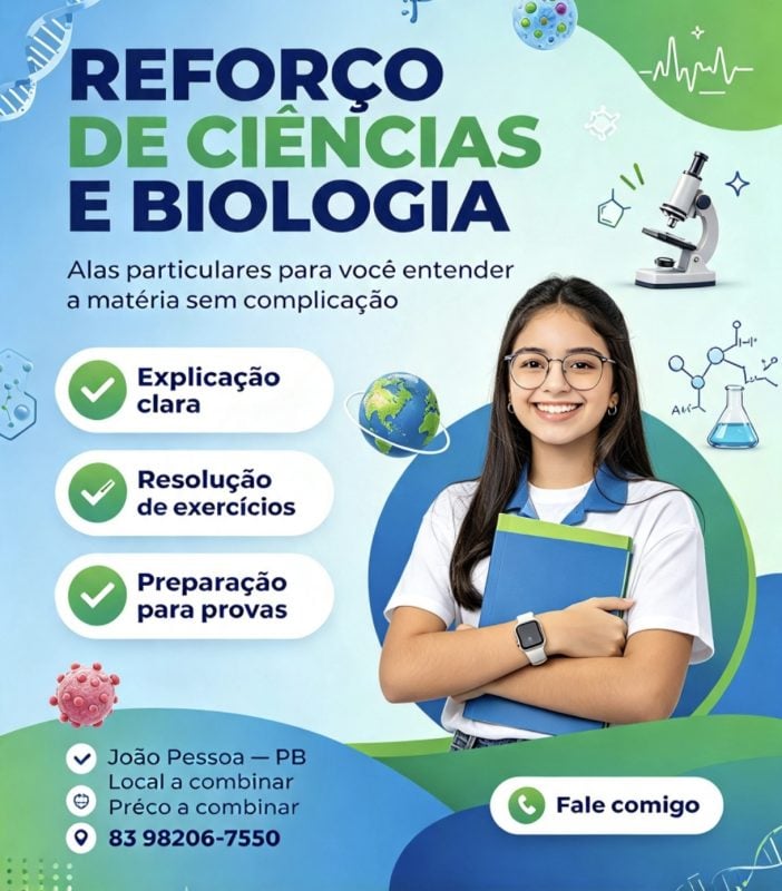 Aulas particulares de reforço de Ciências e Biologia (Ensino Fundamental e Ensino Mémédio)