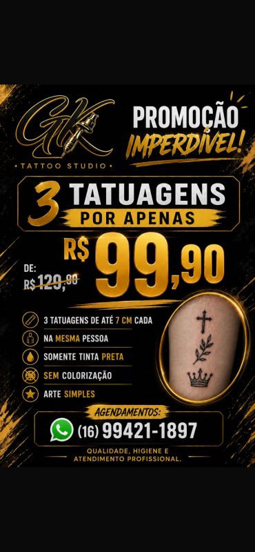 3 Tatuagens De Até 7 Cm Cada