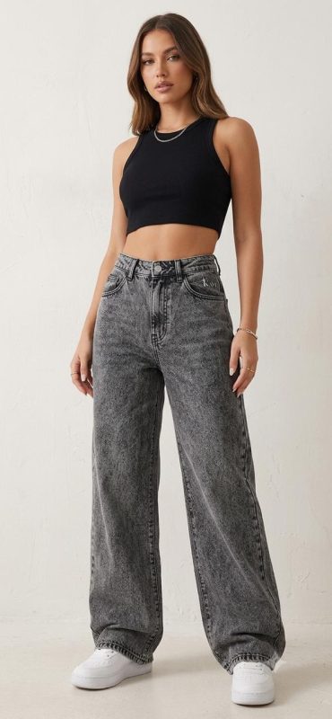 Calça Wide Leg Jeans Feminina Cintura Alta