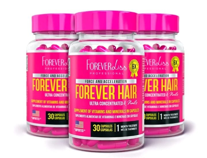 Kit 3x Forever Hair Forever Liss Suplemento Cabelos e Unhas 30 Cápsulas