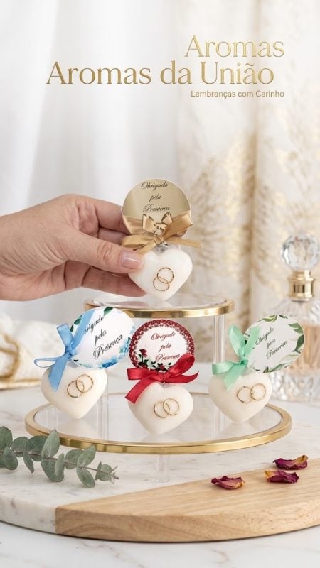 Kit 50 lembrancinhas para Casamento coração com aliança