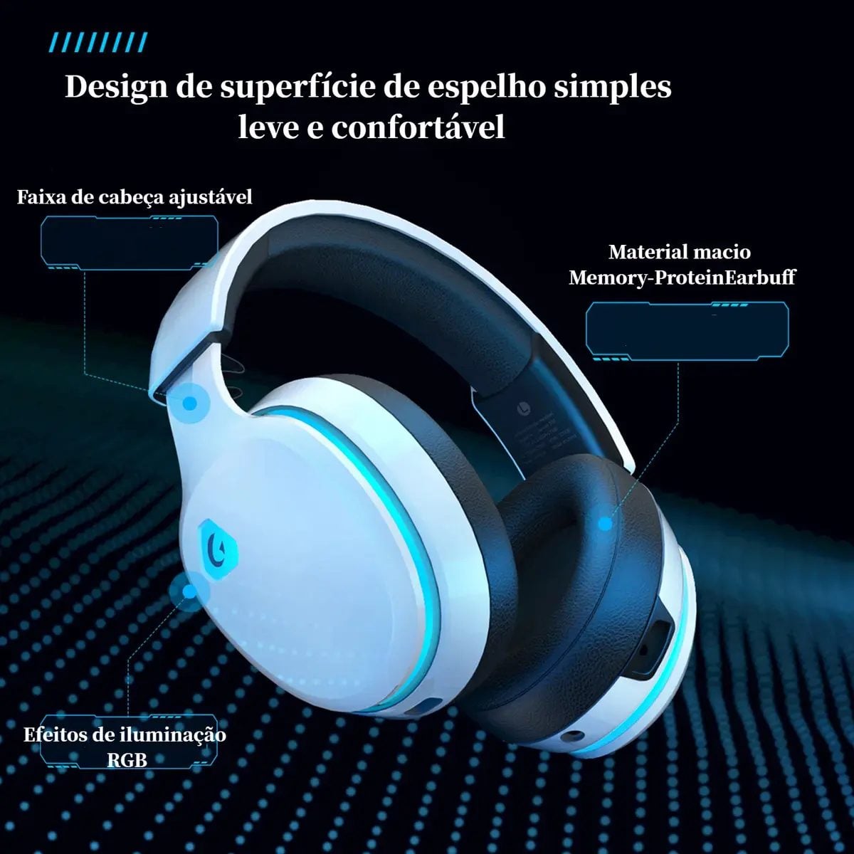 Fone De Ouvido Gamer Headset USB Olafvi Captain 300 Com Fio Branco — foto 2