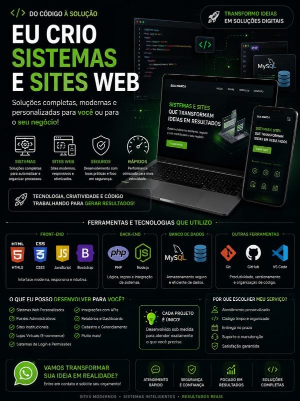 Eu Crio Sites E Sistemas Web Que Transformam Ideias Em Resultados!