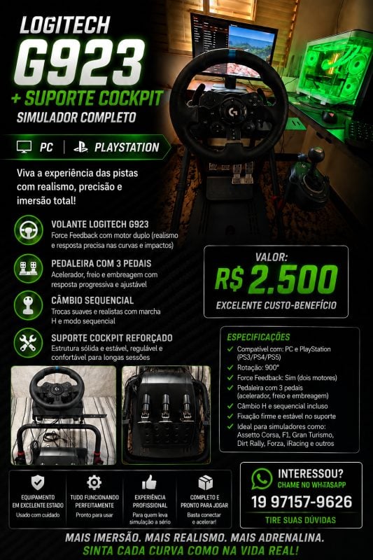 Simulador de corrida logitech g923 + cockpit