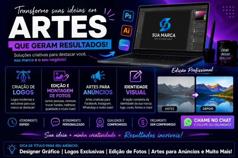 Criação de Logo Profissional Designer Gráfico Edição de Fotos e Artes para Empresas