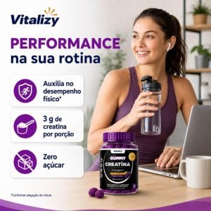 Creatina em Goma Gummy 3g Zero Açúcar 60 Gomas Sabor Uva Roxa Vitalizy — foto 8