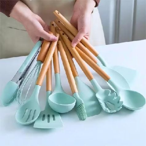 KIT de Utensílios Para Cozinha em Silicone e Bambu 12 Peças — foto 2